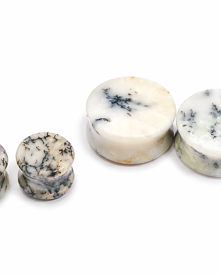 Natural Dendritic Agate Stone Double Flare Plugs 