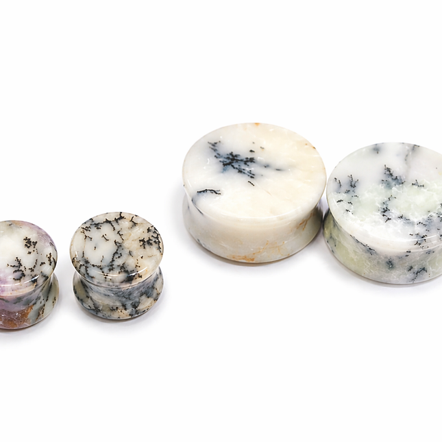 Natural Dendritic Agate Stone Double Flare Plugs 