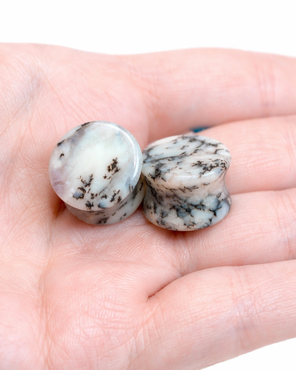 Natural Dendritic Agate Stone Double Flare Plugs 