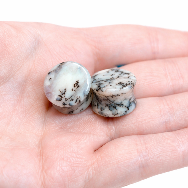 Natural Dendritic Agate Stone Double Flare Plugs 
