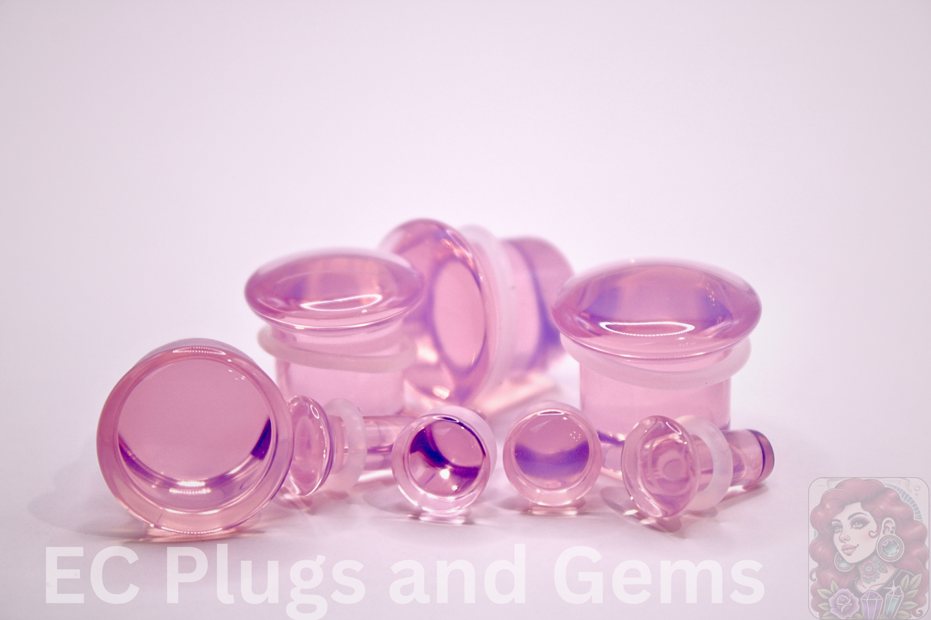 Pink Opalite Plugs – Single Flare Crystal Gauges with O-Rings (Pair), Soft Pink 3mm-20mm