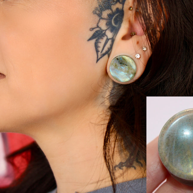 Labradorite Plugs Double Flare - Gauges Pair - Grade B - EC Plugs