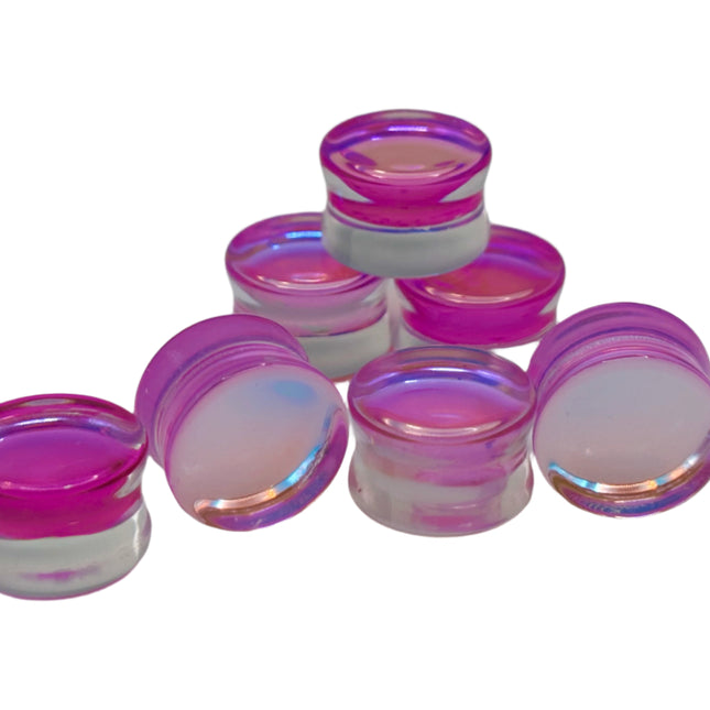 Pink Opalite Glass Double Flare Plugs - EC Plugs
