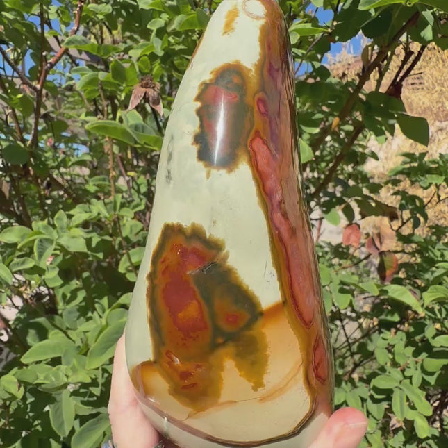 Polychrome Jasper Freeform – 3.14 lb Natural Polished Stone Display, 8 Inch One-of-a-Kind Decorative Jasper Sculpture, Gorgeous Collector Piece