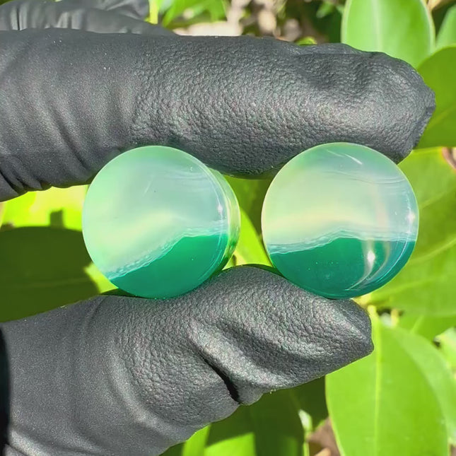 Green Stripe Agate Stone Double Flare Plugs Pair 3mm-40mm