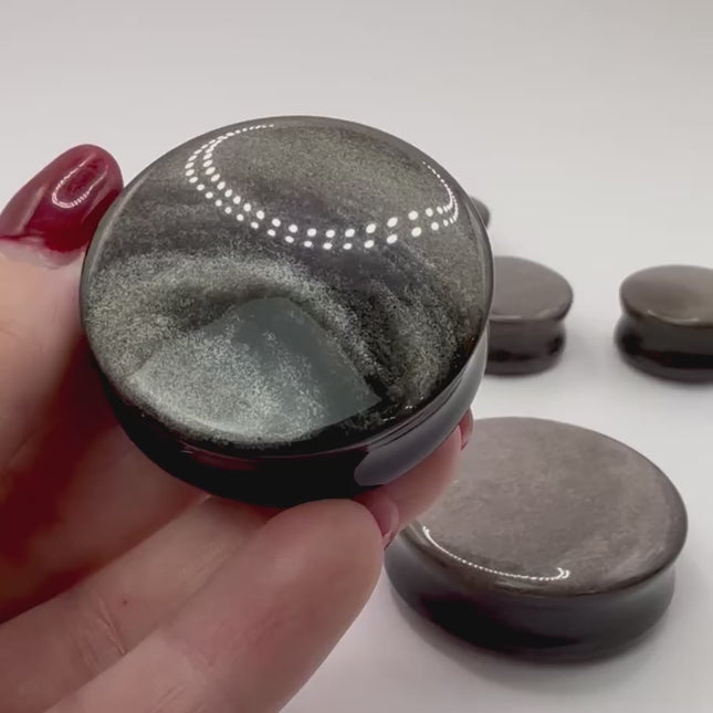 Silver Obsidian Double Flare Plugs – Polished Stone Gauges PAIR