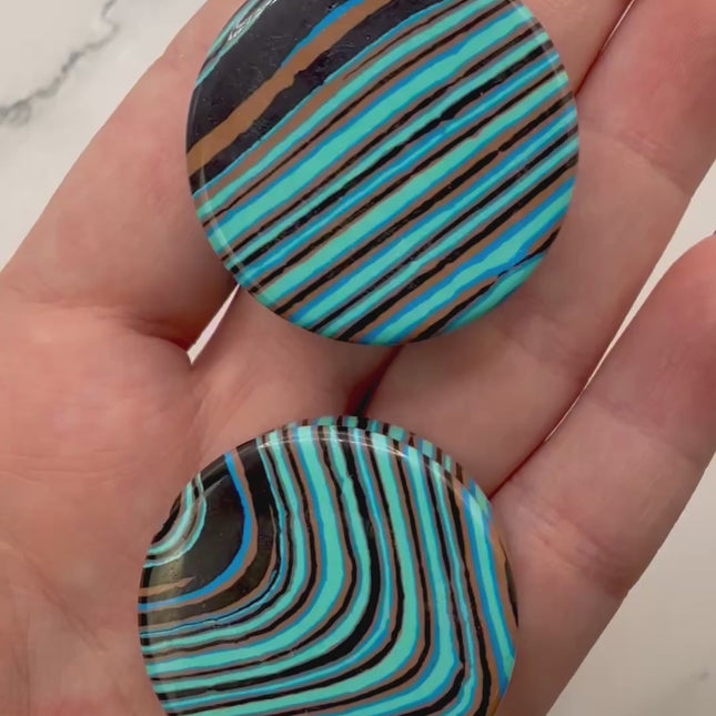 Blue Malachite Double Flare Stone Plugs - Striped Blue Gauge PAIR 3mm-32mm