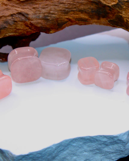 These Rose Quartz Square Stone Plugs combine the soft, loving energy of rose quartz with a bold geometric shape—offering both comfort and beauty for your everyday crystal jewelry.